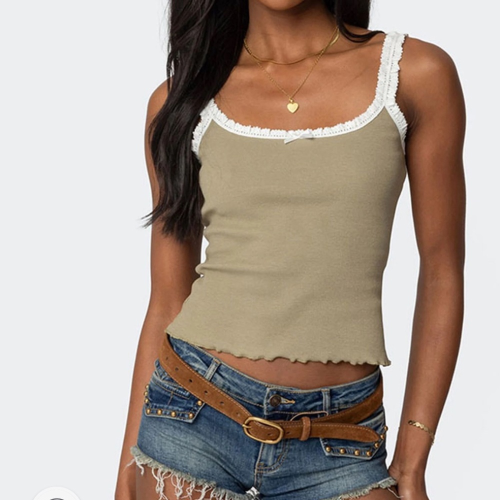 NWT Edikted Teagan Ribbed Tank Top Olive Size M